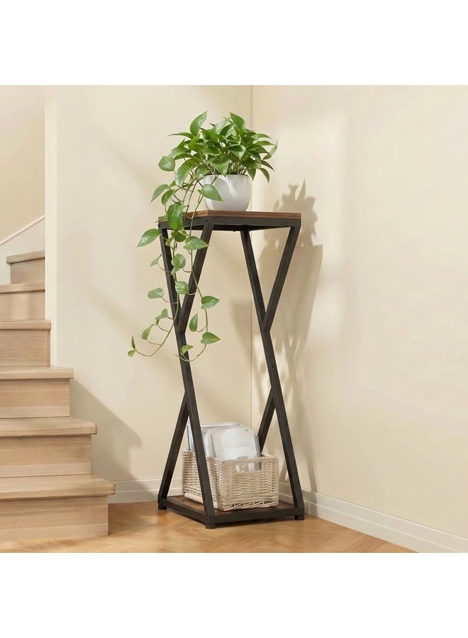 VonDream Tall Plant Stand Indoor, Conceptual Design 2-Tier Pedestal Stand with Metal Base,Small End Table for Living Room,Corner Side Table Home Decor - Image 5
