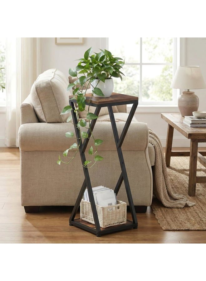 VonDream Tall Plant Stand Indoor, Conceptual Design 2-Tier Pedestal Stand with Metal Base,Small End Table for Living Room,Corner Side Table Home Decor - Image 2