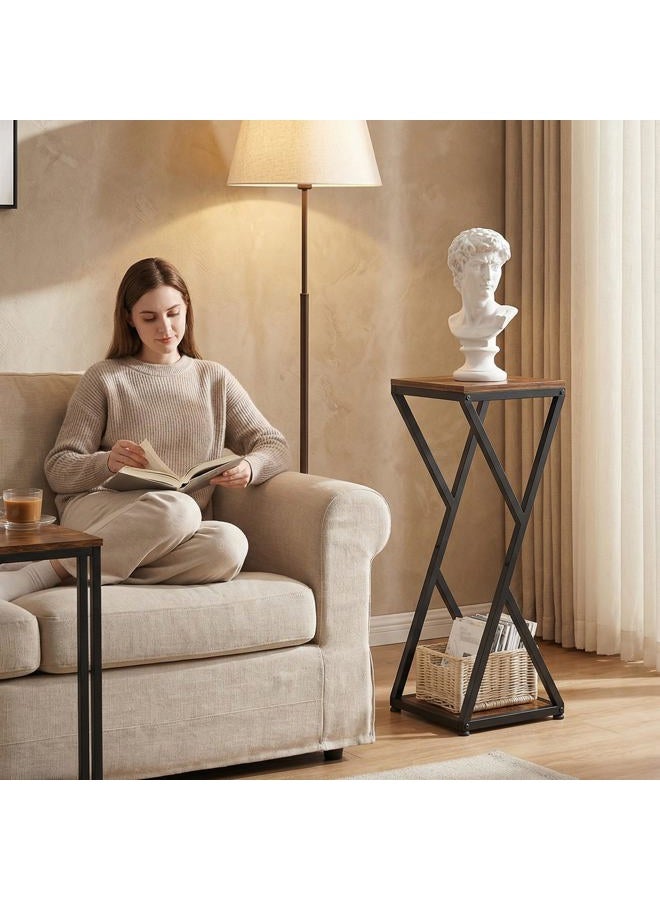 VonDream Tall Plant Stand Indoor, Conceptual Design 2-Tier Pedestal Stand with Metal Base,Small End Table for Living Room,Corner Side Table Home Decor - Image 3
