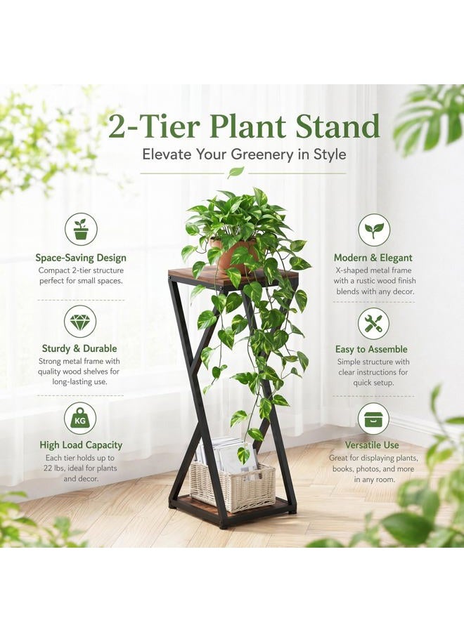 VonDream Tall Plant Stand Indoor, Conceptual Design 2-Tier Pedestal Stand with Metal Base,Small End Table for Living Room,Corner Side Table Home Decor - Image 4