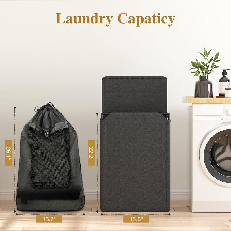 Foluck 60L 2-in-1 Laundry Hamper with Laundry Backpack, Waterproof Basket with Lid, Laundry Bag with Shoulder Straps and Mesh Pocket, Hamper for College Dorm, Travel, Apartment, Laundromat - Image 4