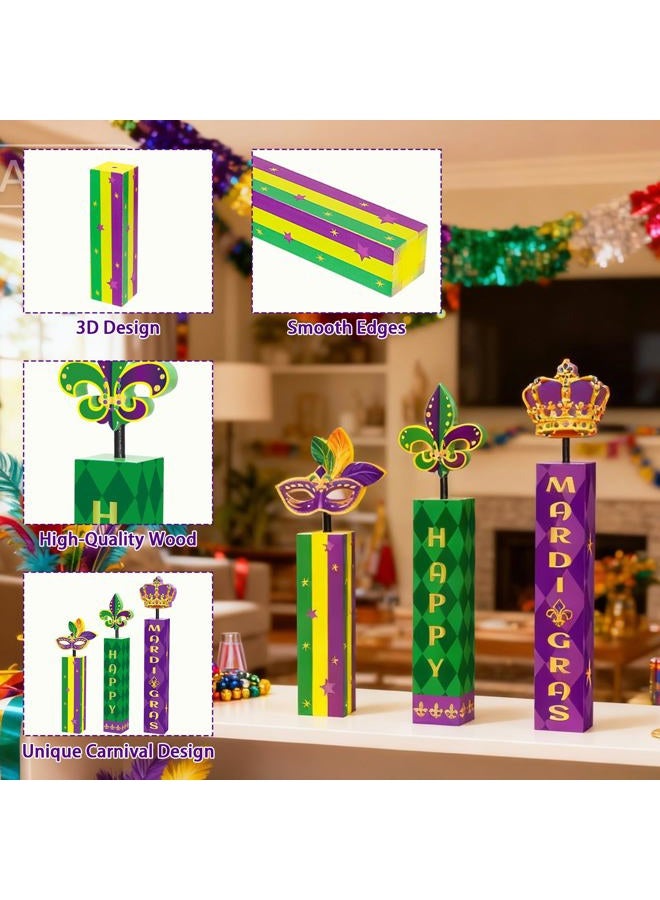 YGEINIT 3 Pcs Mardi Gras Table Decorations Set, 3D Wooden Mardi Gras Table Centerpieces, Rustic Carnival Tiered Tray Decor for Home Indoor and Mardi Gras Party Favors Supplies Decorations - Image 5