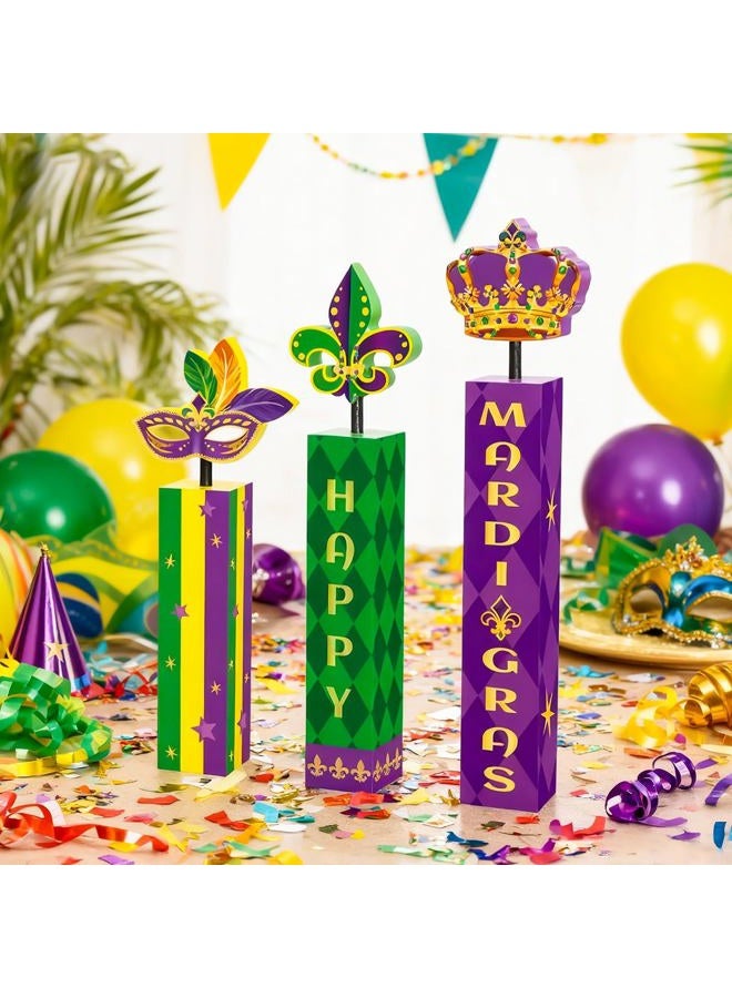 YGEINIT 3 Pcs Mardi Gras Table Decorations Set, 3D Wooden Mardi Gras Table Centerpieces, Rustic Carnival Tiered Tray Decor for Home Indoor and Mardi Gras Party Favors Supplies Decorations - Image 2