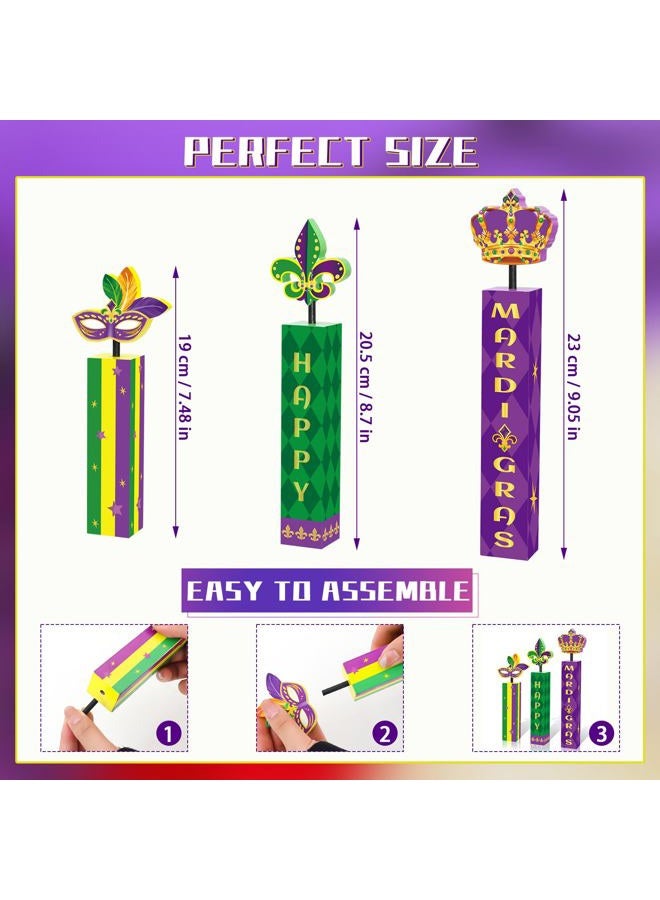 YGEINIT 3 Pcs Mardi Gras Table Decorations Set, 3D Wooden Mardi Gras Table Centerpieces, Rustic Carnival Tiered Tray Decor for Home Indoor and Mardi Gras Party Favors Supplies Decorations - Image 4
