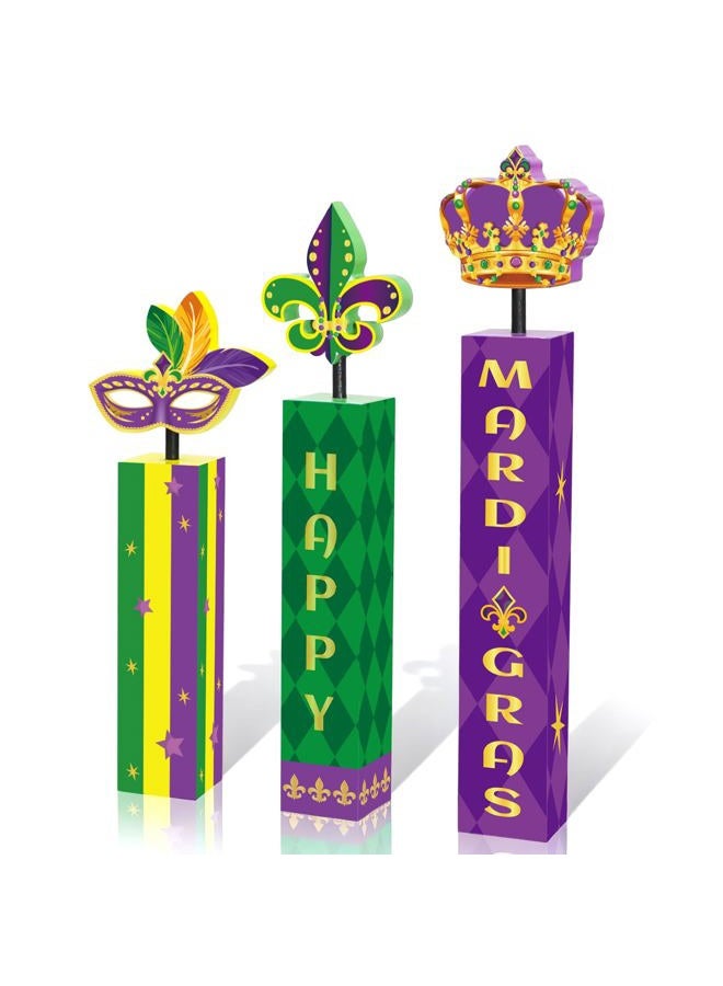 YGEINIT 3 Pcs Mardi Gras Table Decorations Set, 3D Wooden Mardi Gras Table Centerpieces, Rustic Carnival Tiered Tray Decor for Home Indoor and Mardi Gras Party Favors Supplies Decorations - Image 1