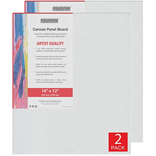 Pragati Systems® 10x12 Inch Medium Grain Primed Cotton Canvas Panel Board for Painting | Ready-to-Use Canvas Boards for Oil & Acrylic Painting, White (Pack of 2) - Image 1