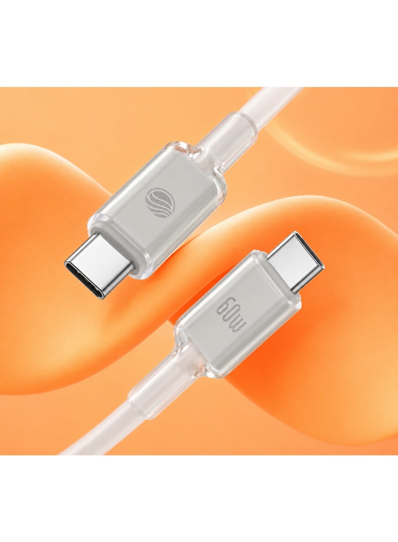 فيفث إيليمنت كابل FIFTH ELEMENT LUMEN بطول 2 متر من USB‑C إلى USB‑C شحن سريع بتقنية Power Delivery بقدرة 60 واط للهواتف والأجهزة اللوحية واللابتوبات، مع غلاف سيليكون ناعم – اللون الأبيض - Image 2