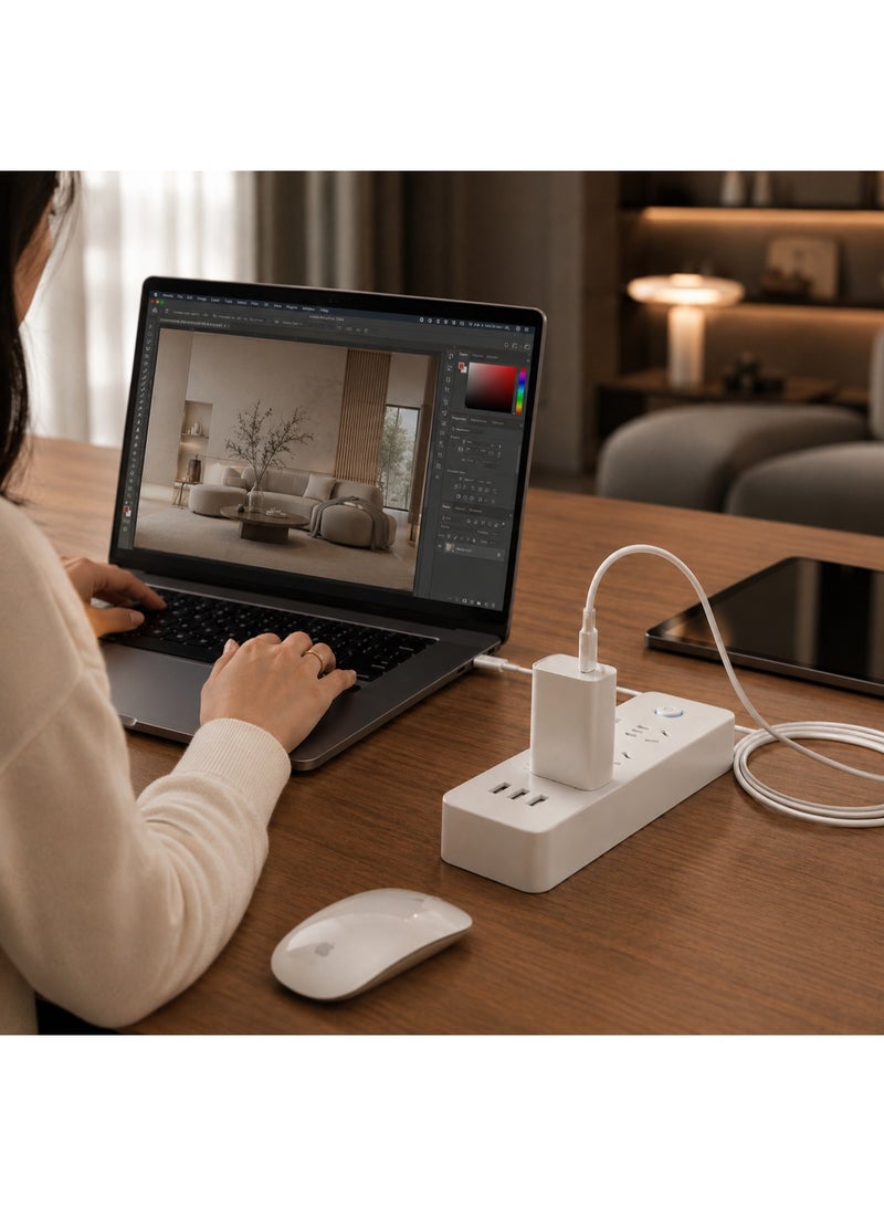 فيفث إيليمنت كابل FIFTH ELEMENT LUMEN بطول 2 متر من USB‑C إلى USB‑C شحن سريع بتقنية Power Delivery بقدرة 60 واط للهواتف والأجهزة اللوحية واللابتوبات، مع غلاف سيليكون ناعم – اللون الأبيض - Image 4