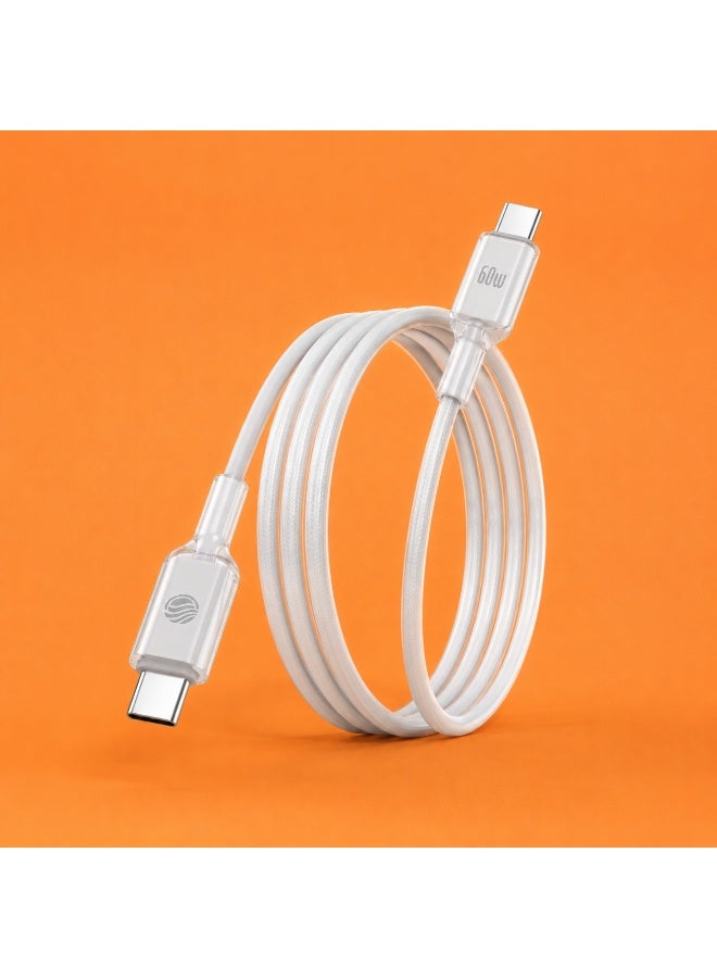 فيفث إيليمنت كابل FIFTH ELEMENT LUMEN بطول 2 متر من USB‑C إلى USB‑C شحن سريع بتقنية Power Delivery بقدرة 60 واط للهواتف والأجهزة اللوحية واللابتوبات، مع غلاف سيليكون ناعم – اللون الأبيض - Image 5