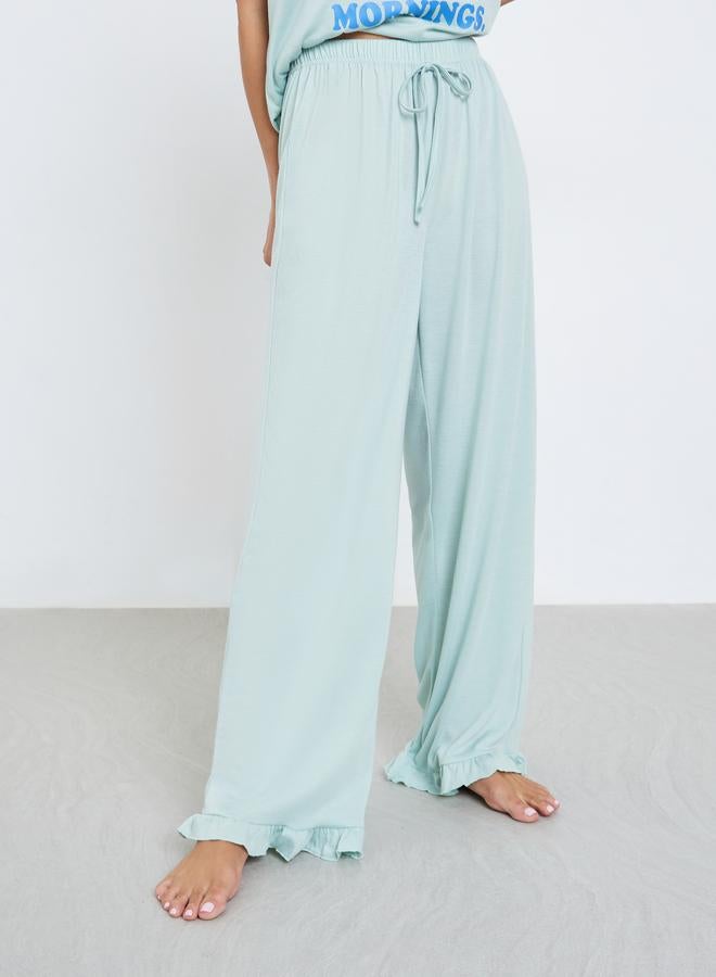 Styli Match Graphic Drop Shoulder T-Shirt and Ruffle Pyjama Set - Image 4