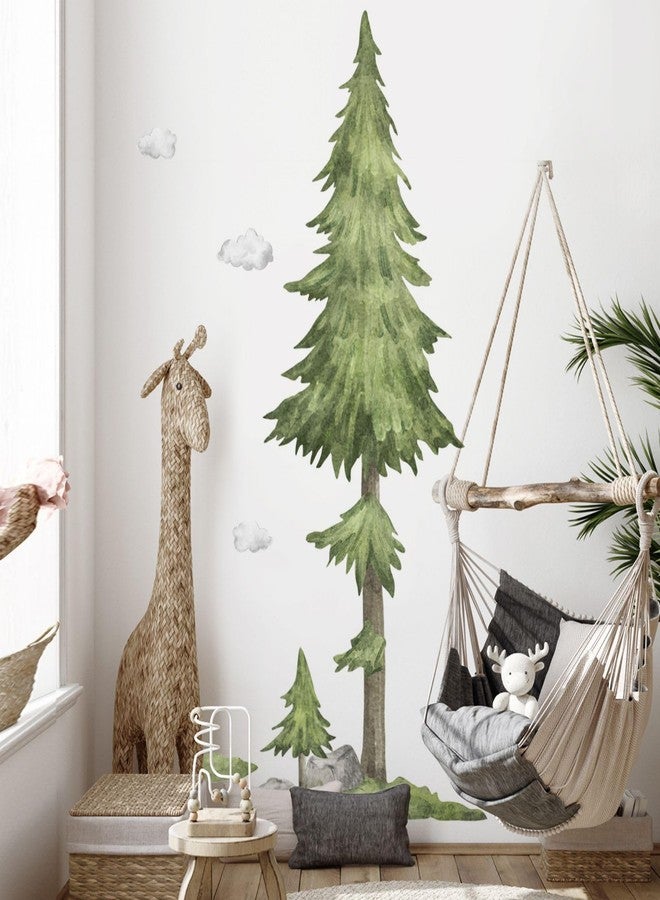 Eutecado Large Pine Tree Wall Decal for Bedroom Living Room - Watercolor Peel and Stick Art Mural With Woodland Clouds for TV Sofa Background Nursery - Image 2