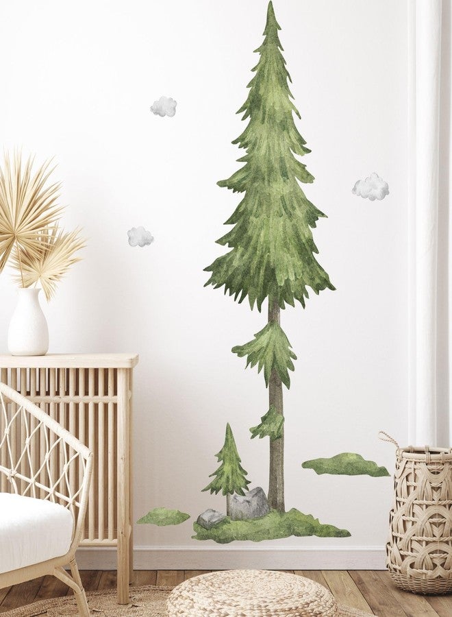 Eutecado Large Pine Tree Wall Decal for Bedroom Living Room - Watercolor Peel and Stick Art Mural With Woodland Clouds for TV Sofa Background Nursery - Image 1