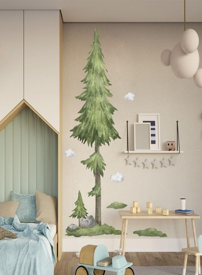 Eutecado Large Pine Tree Wall Decal for Bedroom Living Room - Watercolor Peel and Stick Art Mural With Woodland Clouds for TV Sofa Background Nursery - Image 3