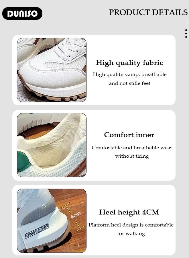 DUNISO Women's Platform Sneakers Low Top Walking Shoes for Lady Comfortable Lace Up Fashion Non-slip Casual Shoes for Indoor Outdoor Travel Work and Running Shoes  - Image 2