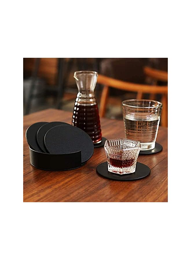 The Bros Drink Coasters Set of 6 Leather CoastersSpill Protection for Table Desk Durable and Non Slip Leather Coaster Fit Common Size Drinking Glass Coffee Cup Tea Cup Mug (Round Black) - Image 5