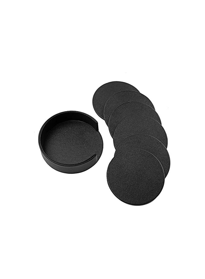 The Bros Drink Coasters Set of 6 Leather CoastersSpill Protection for Table Desk Durable and Non Slip Leather Coaster Fit Common Size Drinking Glass Coffee Cup Tea Cup Mug (Round Black) - Image 3