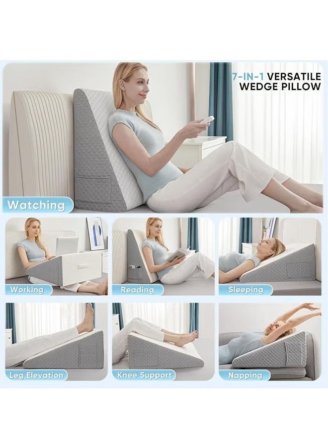 YelaJoy 1 pcs Wedge Pillow for Sleeping Bed Wedge Pillow for After Surgery Triangle Pillow Wedge for Acid RefluxGerd Snoring Post Surgery Leg Back Pain Relief - Soft Memory Foam Top & Washable Cover - Image 3