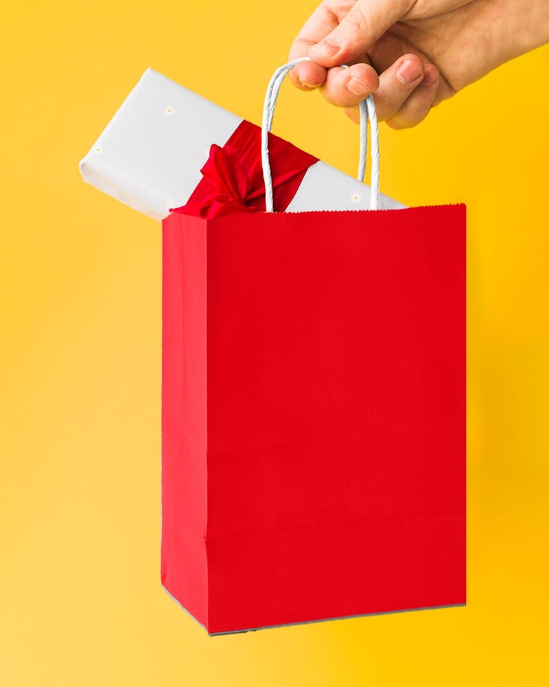 Bakepacker 100 Pcs Red Mini Paper Gift Bags with Handles 6"x4.5"x2.5" Party Favor Bags Multiple Uses (Mini size) - Image 5