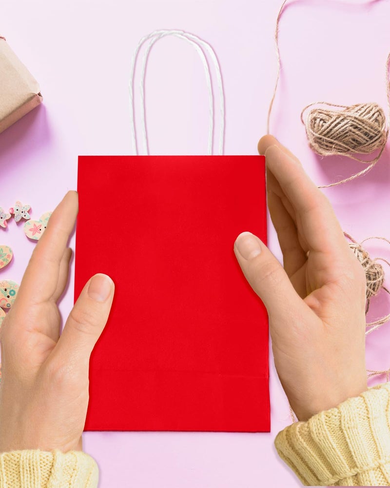 Bakepacker 100 Pcs Red Mini Paper Gift Bags with Handles 6"x4.5"x2.5" Party Favor Bags Multiple Uses (Mini size) - Image 4
