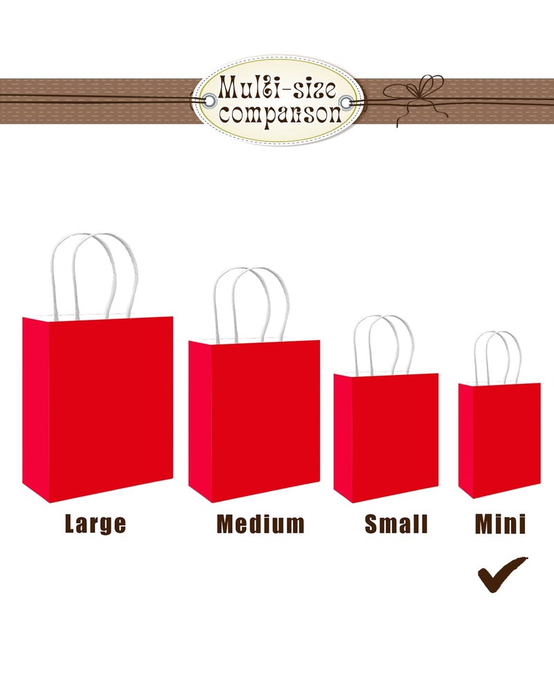 Bakepacker 100 Pcs Red Mini Paper Gift Bags with Handles 6"x4.5"x2.5" Party Favor Bags Multiple Uses (Mini size) - Image 2