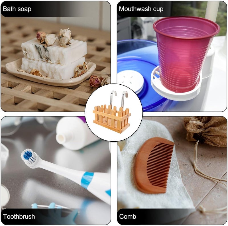 WOONEKY Wooden Bath Bucket Hanging Storage Basket with Drainage Hole Creative Soap Holder for Bathroom Organizer Shower Accessories Tub Side Caddy - Image 3