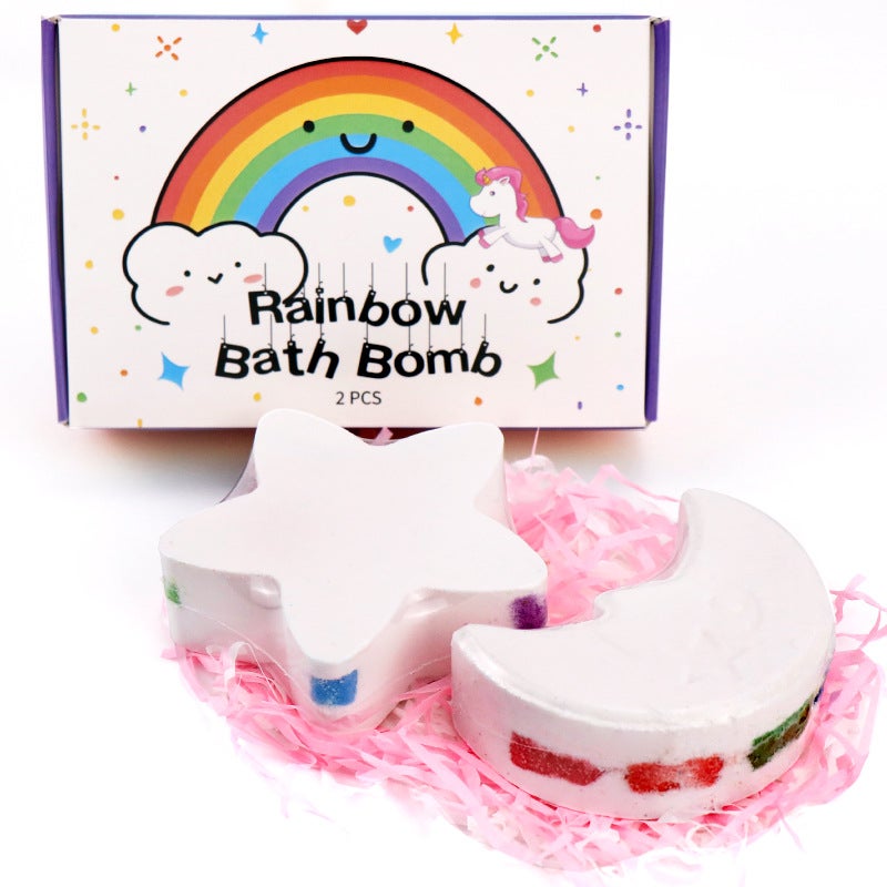 2pcs Rainbow Bath Bombs Handmade Bath Moon⋆ Shaped for Bubble Spa Bath Moisturize Dry Skin - Image 2