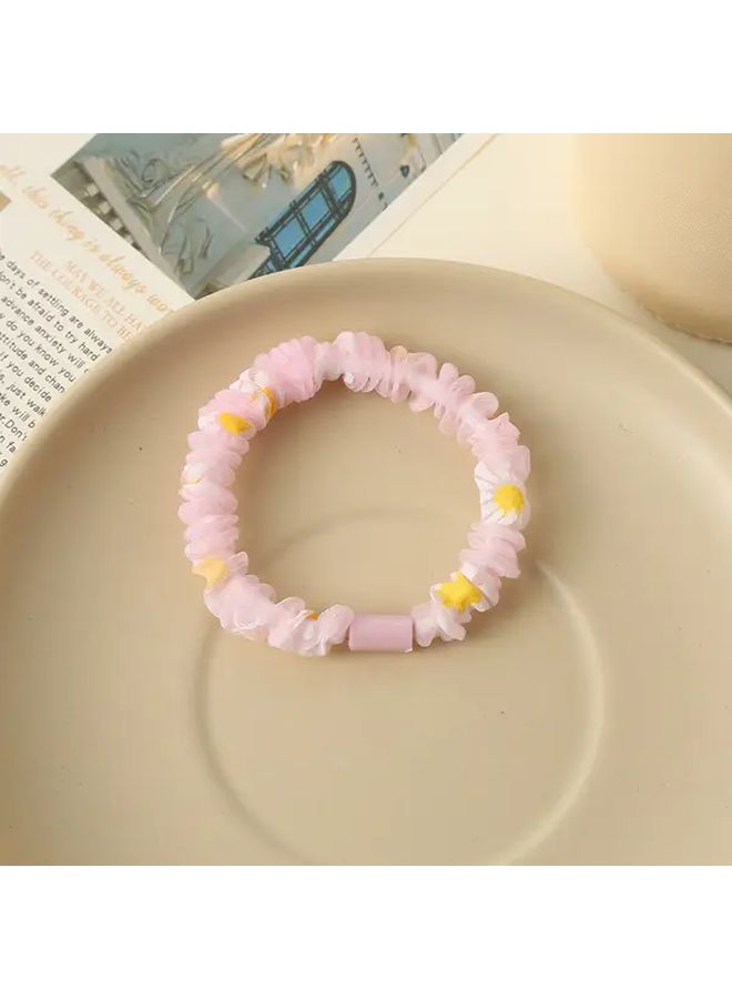 5pc Pastel Floral Mesh Scrunchies Hair Ties With Flower Accents In 5 Colors - Image 3