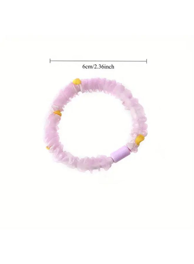 5pc Pastel Floral Mesh Scrunchies Hair Ties With Flower Accents In 5 Colors - Image 5