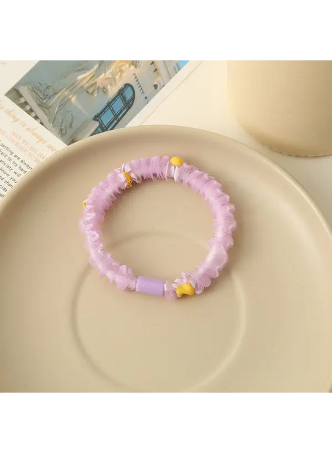 5pc Pastel Floral Mesh Scrunchies Hair Ties With Flower Accents In 5 Colors - Image 2