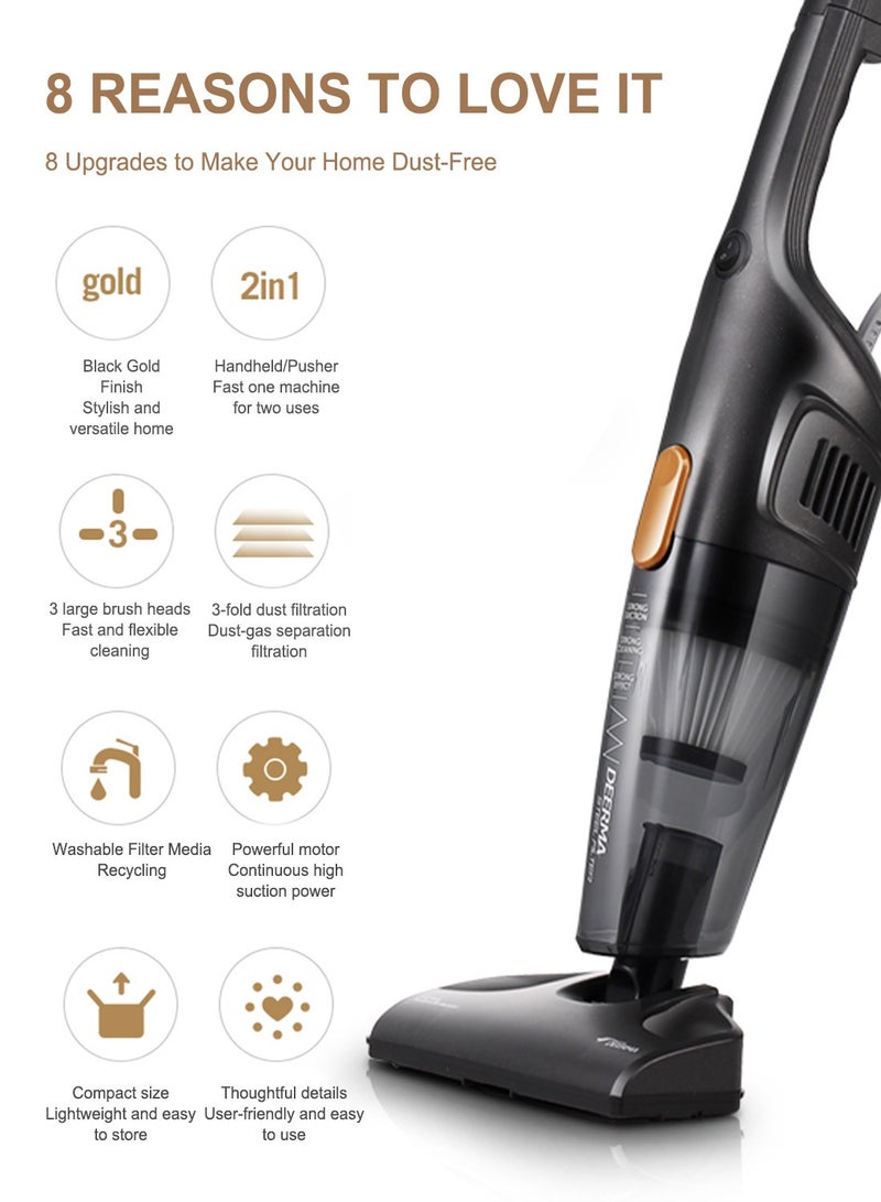 Deerma 2-in-1 Handheld Upright Vacuum Cleaner,  12kPa Strong Suction, 600W, 5M Power Cable - DX115C Black 1.2 L 600 W DX115C Black - Image 4