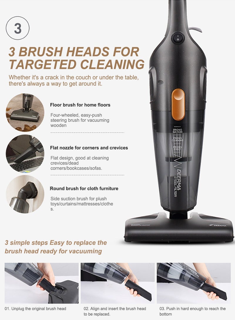 Deerma 2-in-1 Handheld Upright Vacuum Cleaner,  12kPa Strong Suction, 600W, 5M Power Cable - DX115C Black 1.2 L 600 W DX115C Black - Image 5