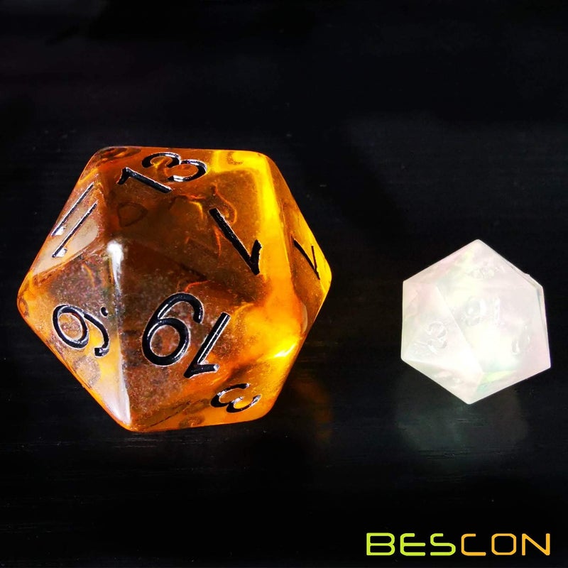 Bescon Amber Jumbo D20 38MM, Big Size 20 Sides Dice, Big 20 Faces Cube 1.5 inch - Image 4