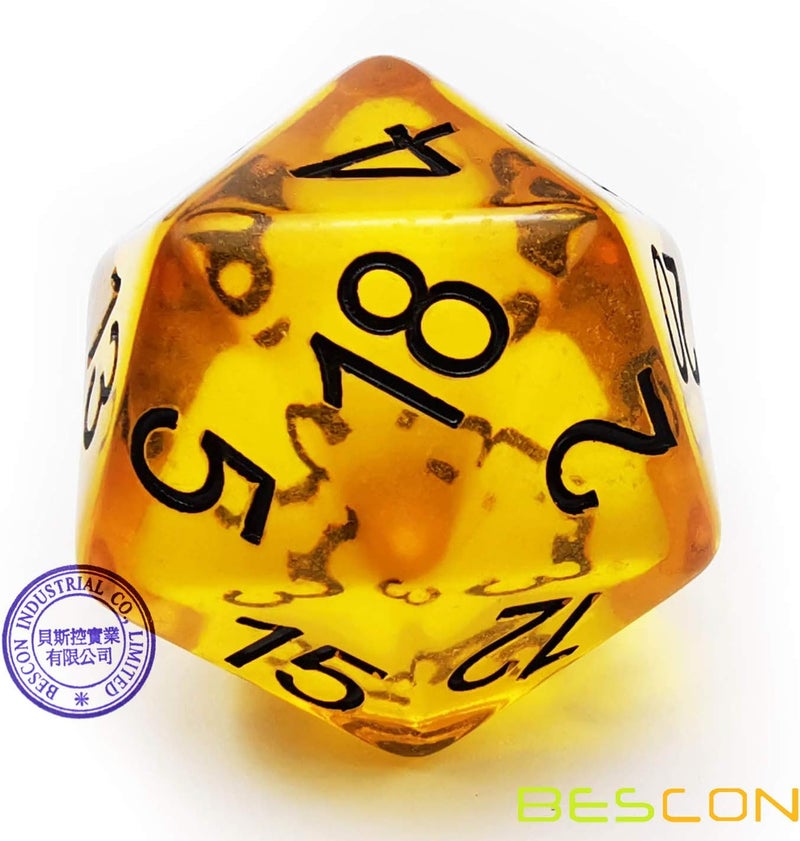 Bescon Amber Jumbo D20 38MM, Big Size 20 Sides Dice, Big 20 Faces Cube 1.5 inch - Image 2