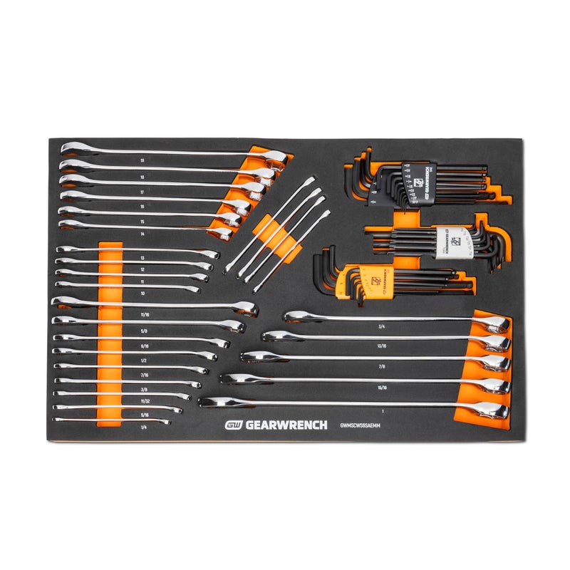 GEARWRENCH 59 Piece 6 Point Combination Wrench and Hex Key Set in Foam Storage Tray GWMSCWS6SAEMM