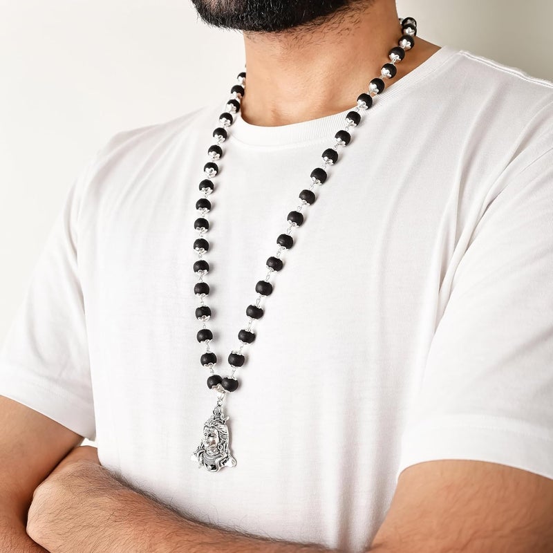 Divine Hindu Shiv Pendant Karungali Malai with Lab Tested Ebony Beads and Silver-Tone Necklace for Spiritual Wellness - Image 4