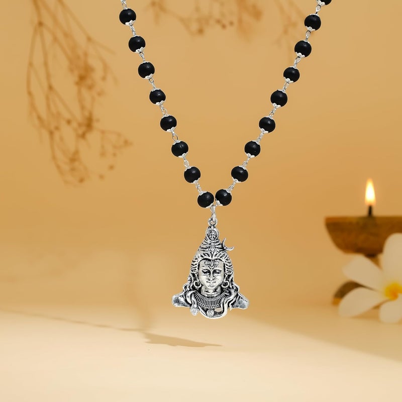 Divine Hindu Shiv Pendant Karungali Malai with Lab Tested Ebony Beads and Silver-Tone Necklace for Spiritual Wellness - Image 2