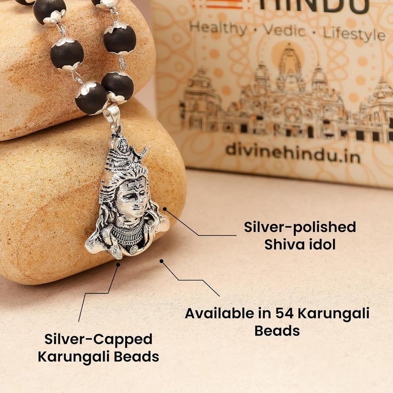 Divine Hindu Shiv Pendant Karungali Malai with Lab Tested Ebony Beads and Silver-Tone Necklace for Spiritual Wellness - Image 3