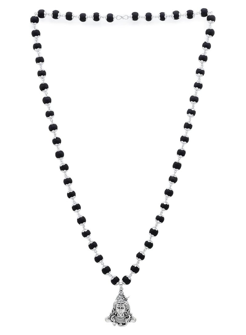 Divine Hindu Shiv Pendant Karungali Malai with Lab Tested Ebony Beads and Silver-Tone Necklace for Spiritual Wellness - Image 1