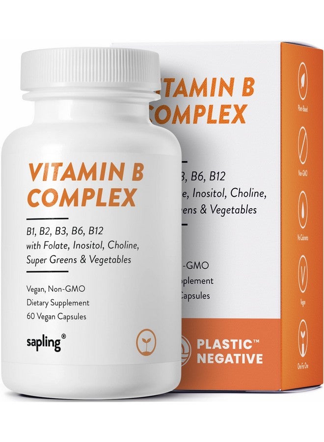 sapling Vegan Vitamin B Complex Whole Food Blend With Essential B Vitamins B1 B2 B3 B5 B6 B7 Folate B12 60 Caps  - Image 1