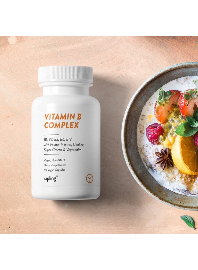sapling Vegan Vitamin B Complex Whole Food Blend With Essential B Vitamins B1 B2 B3 B5 B6 B7 Folate B12 60 Caps  - Image 4
