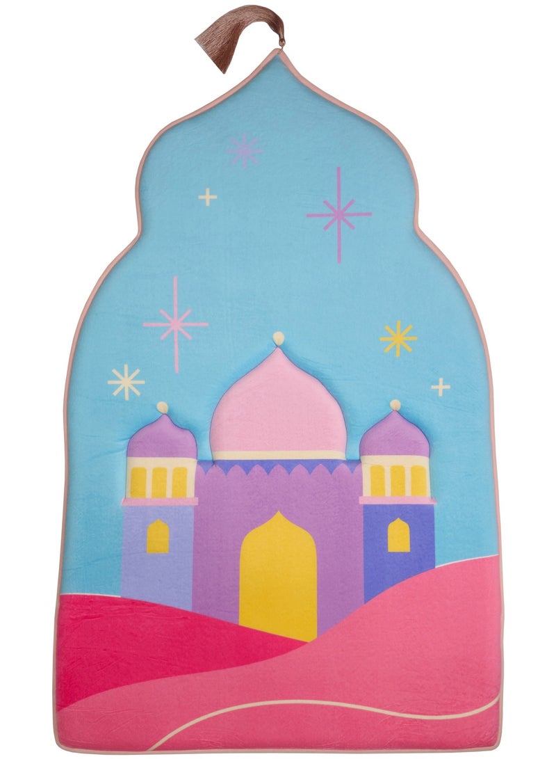 فابينني سجادة صلاة للأطفال 60×95 سم، سجادة صلاة من إسفنج الذاكرة للبنات على شكل قبة بتصميم ثلاثي الأبعاد ملون وشرابة، سجادة صلاة خفيفة الوزن غير قابلة للانزلاق للأطفال، سجادة هدايا، لون سماوي/وردي - Image 1