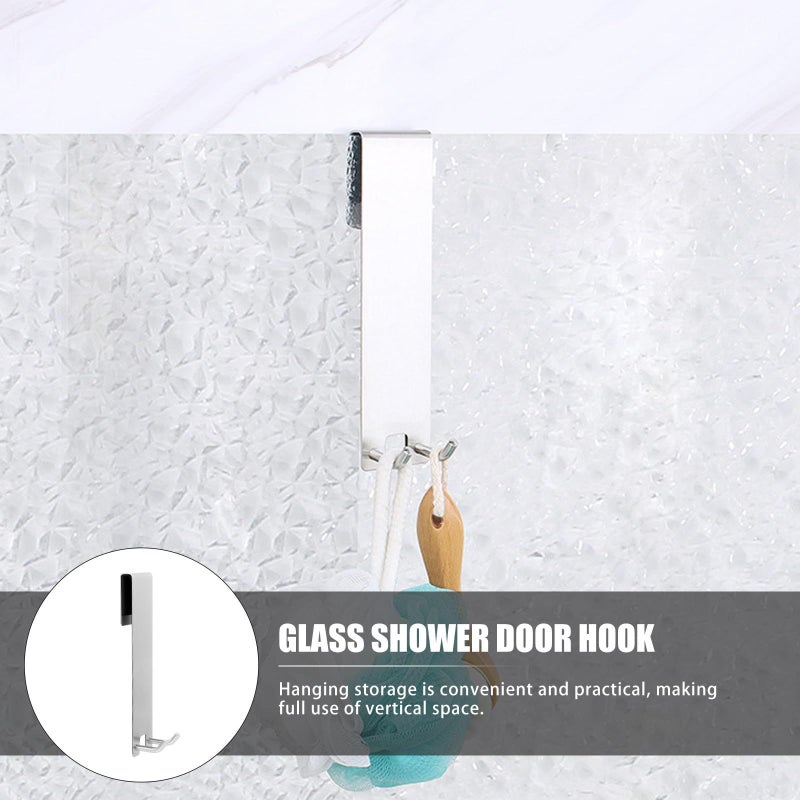 304 Stainless Steel Shower Door Towel Hook Silver Multi Functional Glass Door Hanging Rack - Image 5