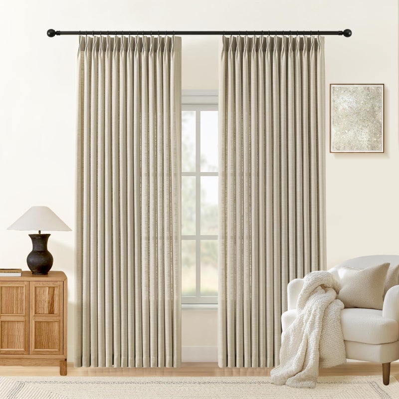 AUSSPVOCT Pinch Pleated Linen Curtains 90 Inch Length for Living Room & Bedroom, Birch Light Filtering Pleat Drapes, Memory Trained Semi-Sheer Window Curtain with Hooks for Farmhouse, 2 Panels 40"Wx90"L - Image 1
