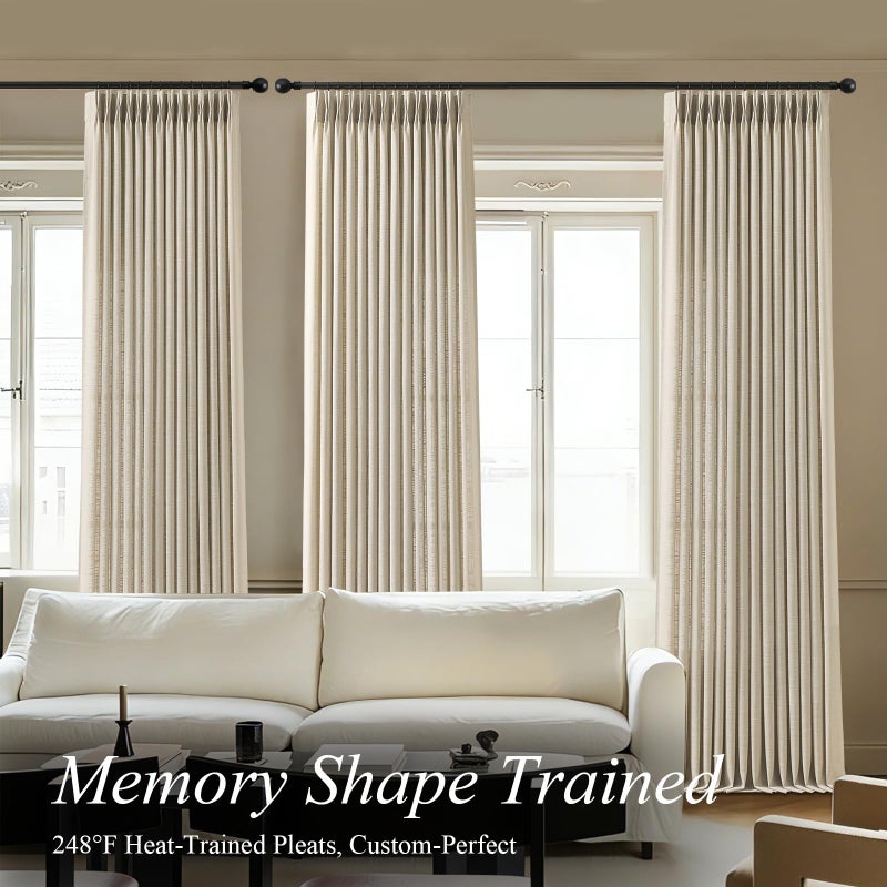 AUSSPVOCT Pinch Pleated Linen Curtains 90 Inch Length for Living Room & Bedroom, Birch Light Filtering Pleat Drapes, Memory Trained Semi-Sheer Window Curtain with Hooks for Farmhouse, 2 Panels 40"Wx90"L - Image 2