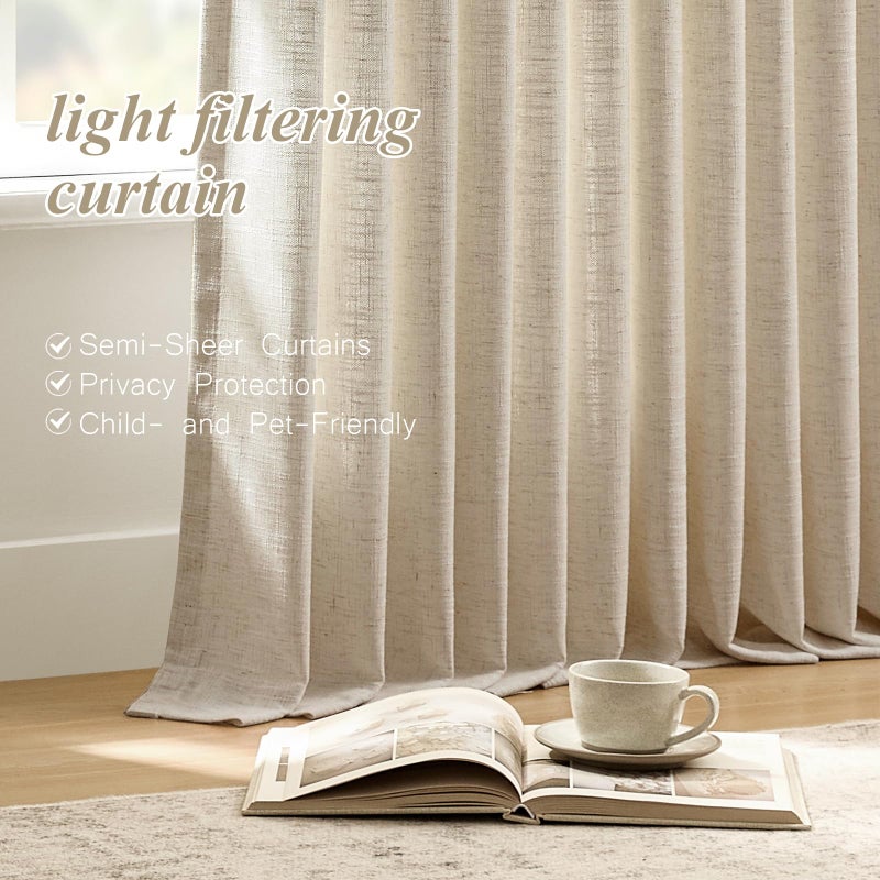 AUSSPVOCT Pinch Pleated Linen Curtains 90 Inch Length for Living Room & Bedroom, Birch Light Filtering Pleat Drapes, Memory Trained Semi-Sheer Window Curtain with Hooks for Farmhouse, 2 Panels 40"Wx90"L - Image 5