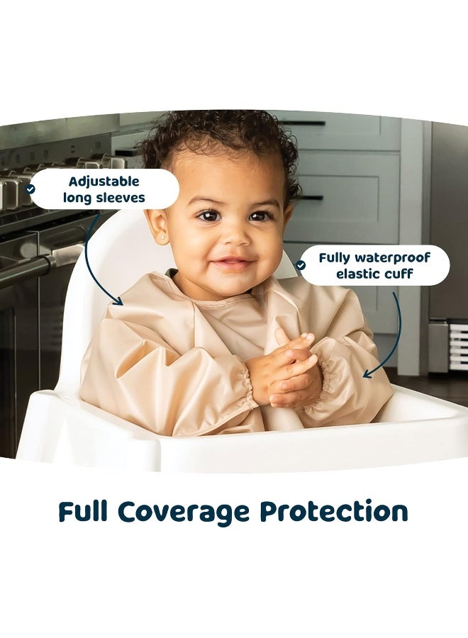 Tiny Twinkle Long Sleeve Bib for Babies & Toddlers - 2 Pack Waterproof Smock Bibs for Eating - Machine Washable & Mess-Proof, Baby Feeding Essential & Shower Must-Have (Sand Cinnamon,2-4Y) - Image 4