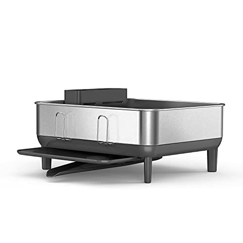 simplehuman Steel Frame Dishrack, Compact Dish Drying Rack for Small Kitchens, 360º Easy Drain Swivel Spout, Anti-Residue Coating, Moisture Control Surface, Brushed Stainless Steel - Image 4