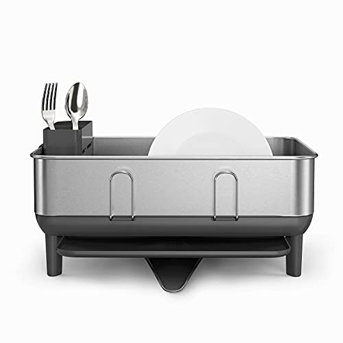 simplehuman Steel Frame Dishrack, Compact Dish Drying Rack for Small Kitchens, 360º Easy Drain Swivel Spout, Anti-Residue Coating, Moisture Control Surface, Brushed Stainless Steel - Image 2