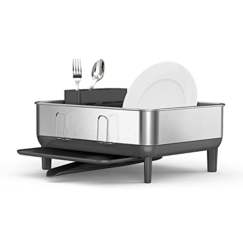 simplehuman Steel Frame Dishrack, Compact Dish Drying Rack for Small Kitchens, 360º Easy Drain Swivel Spout, Anti-Residue Coating, Moisture Control Surface, Brushed Stainless Steel - Image 3