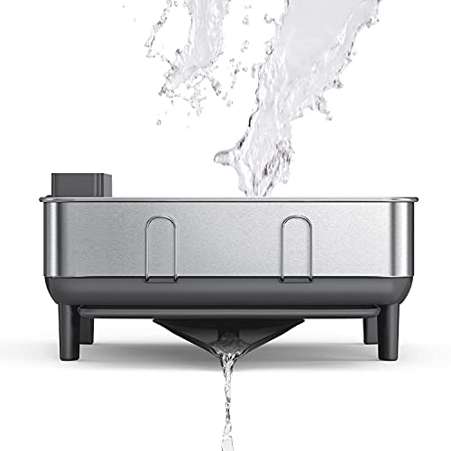 simplehuman Steel Frame Dishrack, Compact Dish Drying Rack for Small Kitchens, 360º Easy Drain Swivel Spout, Anti-Residue Coating, Moisture Control Surface, Brushed Stainless Steel - Image 5